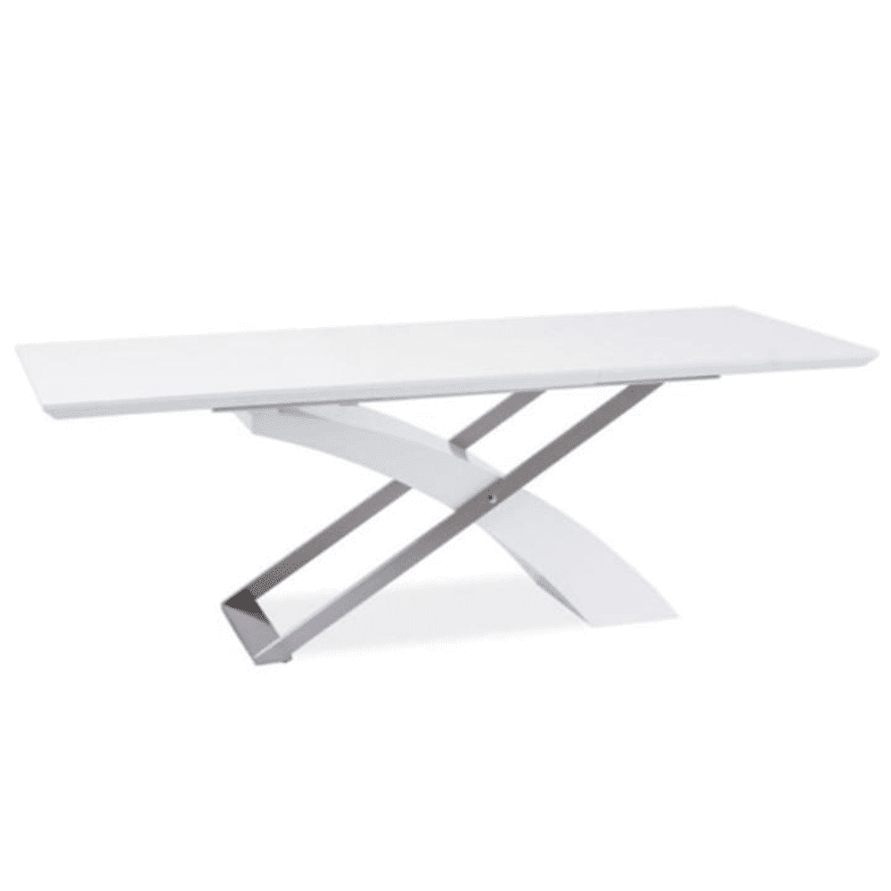 KONDELA Jedálenský stôl, biela / biela extra vysoký lesk HG, 160-220x90 cm, KROS